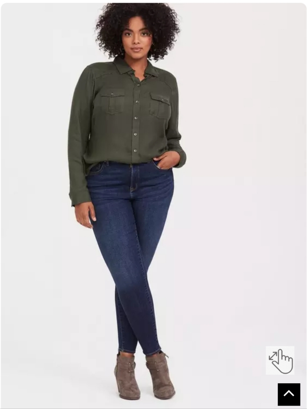 Torrid Olive Green Twill Button Front Utility Shirt